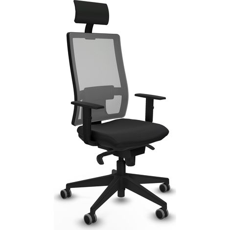 Horna sincro malla gris similpiel negro brazos 1D base piramidal cabecero fijo ruedas 65mm engomadas (1/5)