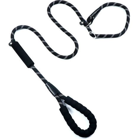Laisse pour chiens de grande et moyenne taille (15-60 kg), double laisse réglable de 3 m et poignée de maintien, en nylon réfléchissant, résistante jusqu'à 200 kg.