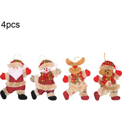 4er-Set Plüschpuppen, tanzende Puppen als Anhänger für den Weihnachtsbaum, Weihnachtsdekoration, Weihnachtsmann, Schneemann, Elch, Bär (1/5)