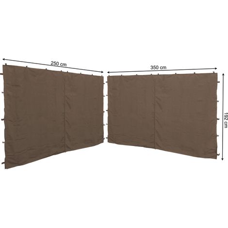 2 Seitenteile mit RV 250x192cm 350x192cm für Pavillon Nizza 3x4m Seitenwand Taupe RAL 7006