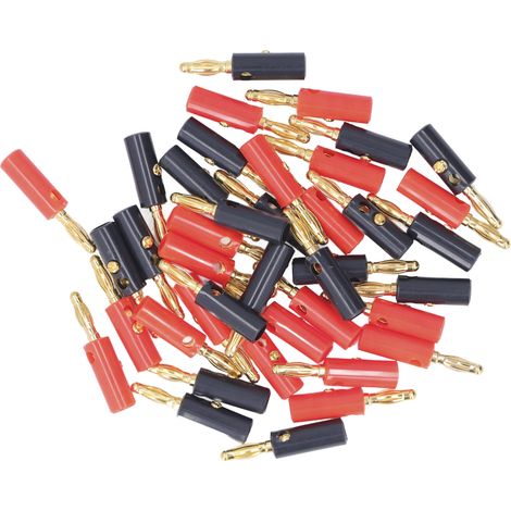 Lot de 40 fiches bananes 4mm, connecteurs câble dorés laiton rouge noir, universels (1/5)