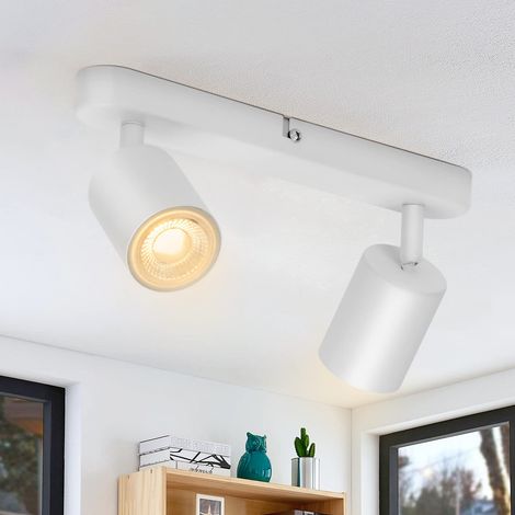 LED GU10 2 Spots Orientables et Pivotants, Plafonnier Éclairage de Plafond, Applique Murale Blanc pour Cuisine Salon Chambre (Sans Ampoule) (1/5)