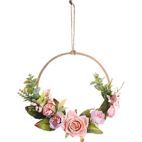 Guirlande De Roses Artificielles - Couronne Métallique Pour Porte D'Entrée Et Décoration Murale - Rose Simulée - 35 X 20 Cm - 1 Pièce (1/5)