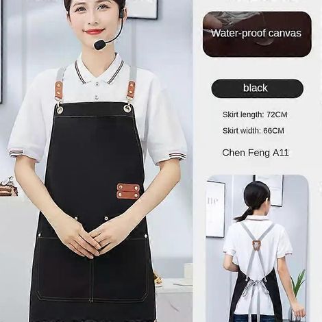 Tablier de cuisine à dos croisé en toile imperméable avec grande poche et bretelles réglables, idéal pour barbecue, boutique et salon de manucure. (1/4)