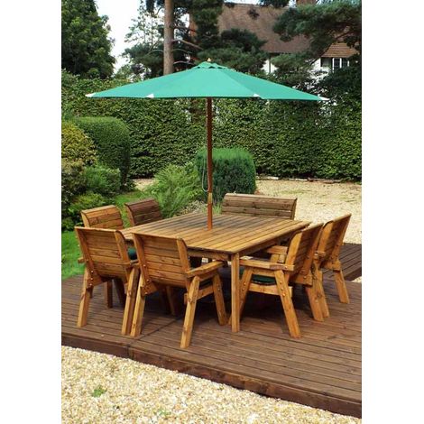 Eight Seater Square Table Set with Cushions - W250 x D250 x H98 - Fully Assemble - Green