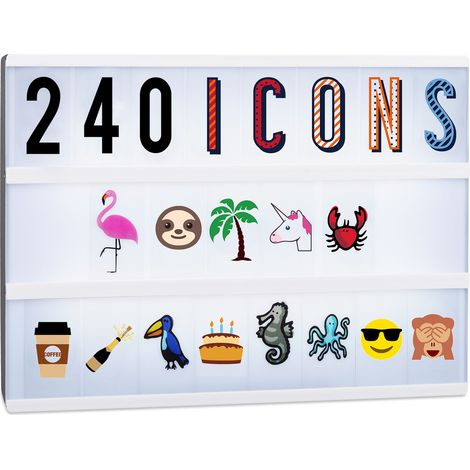 Relaxdays Lightbox Ergänzungsset, 240 verrückte Zeichen, Erweiterung mit Buchstaben und Zahlen, Leuchtkasten Icons, bunt
