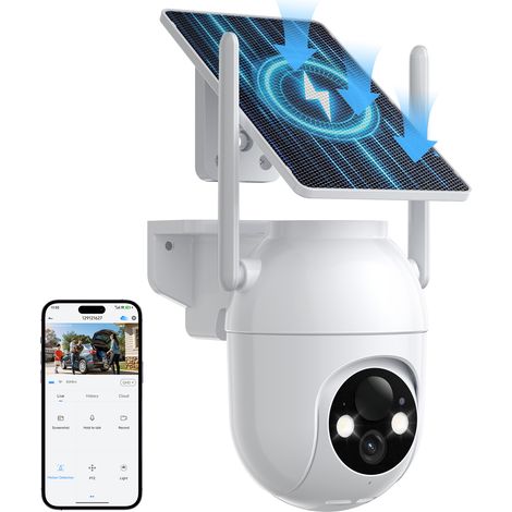 Caméra de surveillance interieur / exterieur WiFi sans Fil Solaire 2K 3MP avec Panneau Solaire 5W, 2K QHD, Batterie 5200mAh, 2.4G, 355° PTZ Suivi Automatique, IP66, PIR Détection Konsoefuly (1/5)
