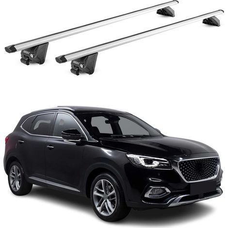 OMAC Barres de toit aluminium certifiées TÜV pour MG HS I 2018-2024 – Pour rails de toit intégrés – Rainure en T – Charge max 100 kg – 2 antivols Argent (1/5)