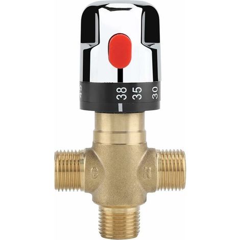 Thermostat-Mischbatterie für Warm- und Kaltwasser, massive Messing-Mischbatterie, Festtemperaturarmatur für Küche, Bad und WC, G1/2, 35–45 °C, 15 mm