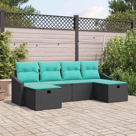 vidaXL Garten-Sofa-Set mit Kissen 6 pcs Schwarz Poly Rattan (1/5)