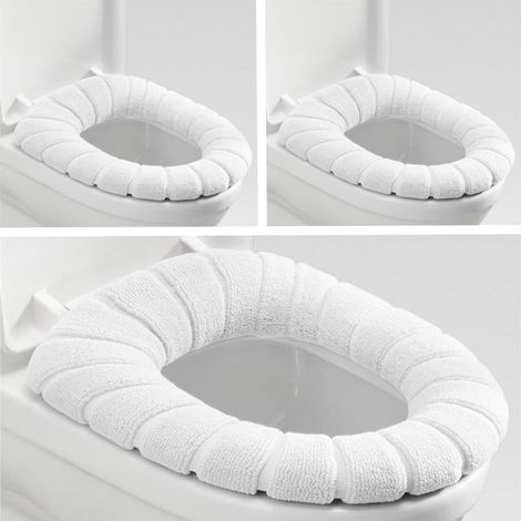 3-teiliges Set – WC-Sitzbezug – WC-Kissen – antibakteriell und dehnbar für ovale und quadratische Toiletten, Weiß, 42 x 33 cm (1/5)