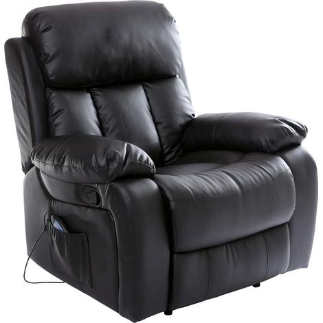 CHESTER BLACK REAL LEATHER RECLINER ARMCHAIR