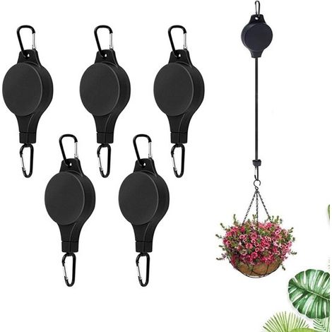 Supporto per piante - 5 pezzi - Vaso da fiori sospeso - Gancio a cricchetto per appendere piante - Supporto per piante da esterno - Carrucola per piante - Gancio telescopico - Estensibile (1/5)