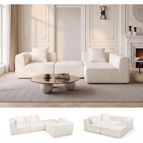 WOLTU Modulares Sofa 4 Sitzer, L-förmiges Ecksofa, 273cm breit, Chenille Boneless Schlafsofa mit Kissen und großer Chaiselongue, vakuumverpackt, für Wohnzimmer Gästezimmer Heimkino, Beige (1/5)