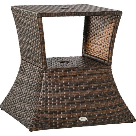 Table de jardin, table d'appoint, support de parasol, mobilier de jardin, terrasse, polyrotin, marron, 54 x 54 x 55 cm