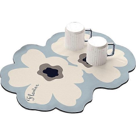 Tapis égouttoir de cuisine 30 x 40 cm, ultra-absorbant, motif deux fleurs/bleu (1/2)