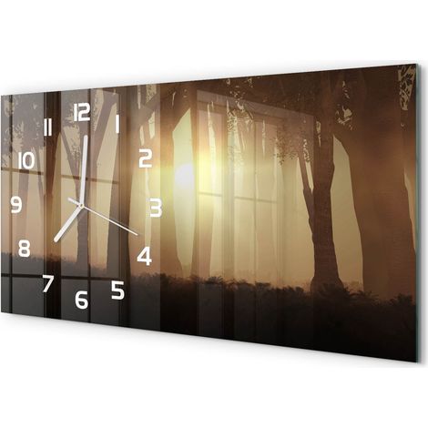 Horloge Murale Originale 60x30 cm Verre Trempé Cadeau Maison Moderne Brouillard dans la forêt (1/5)