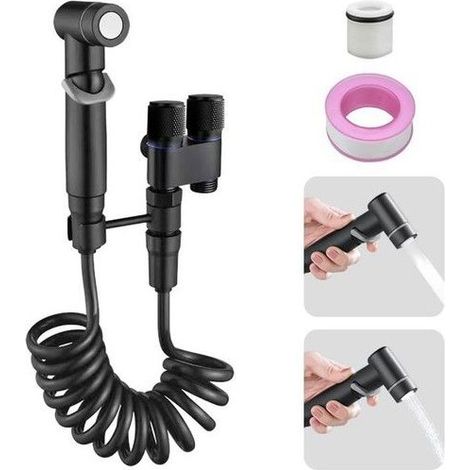 Douchette Bidet - kit douchette wc - double vanne de contrôle - G1/2" - 3 mètres de long - Noir - pour salle de bain, douche (1/5)