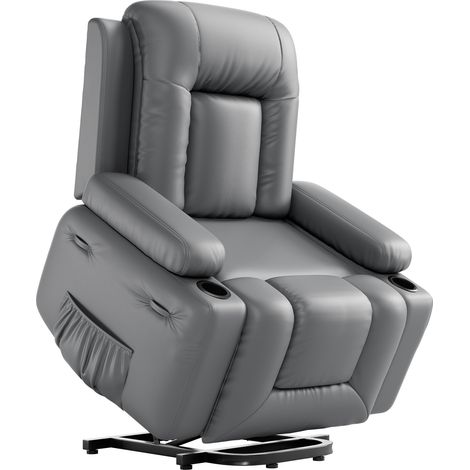Fauteuil releveur électrique en similicuir PU pour personnes à mobilité réduite - Massage et chauffage - Dossier et repose-jambes réglables - Poches latérales, porte-gobelets, commande à distance - Co (1/5)