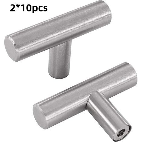 Lote de 20 tiradores de puerta de acero inoxidable (50 x 10 x 32 mm), tiradores de cajón para muebles de cocina (1/5)