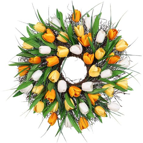 Guirlande - Couronne Artificielle en Polyester et Rotin - Décoration Murale ou Porte d'Entrée - Jaune Clair - 30 cm - 1 Pièce (1/3)