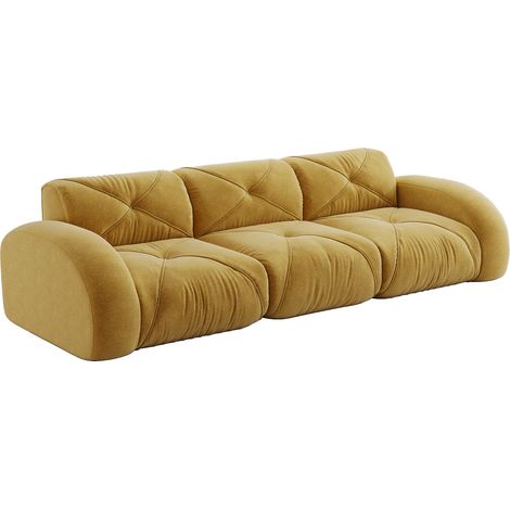 CAIziCanapé sans cadre, canapé modulaire extra large 3 places en tissu chenille confortable, adapté au salon, design antidérapant, aucun montage requis, jaune (1/5)