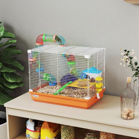 Orange 46x30x37 cm - Cage à hamster doté de rampe de tunnel pour boire en forme de rampe d’exercice, plateau amovible (1/4)