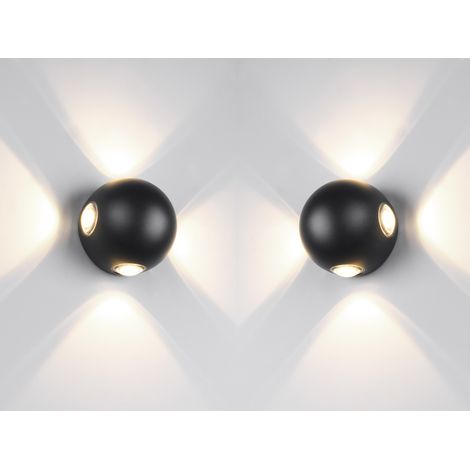 2er SET kleine LED Außenwandleuchten 4 flammig, Kugel in Schwarz Ø 10cm (1/5)