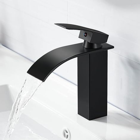 Elegante Messing-Wasserfallarmatur für Badezimmer mit Warm- und Kaltwasseranschluss, erhältlich in Schwarz (1/5)