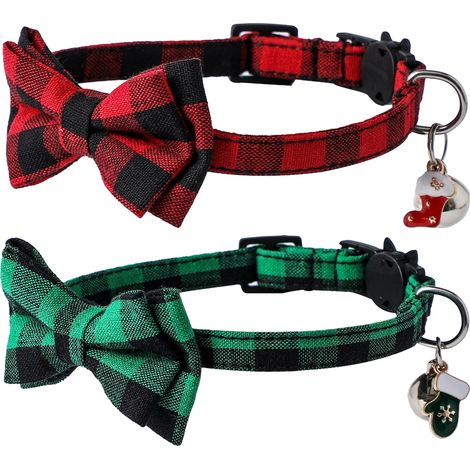 Collier Chien - Imprimé Buffalo Plaid - Avec Nœud Détachable - Réglable - 28 x 1 0 cm - Lot de 2 (1/5)