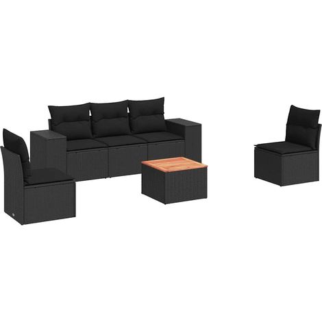 Set de sofás de jardín 6 piezas y cojines ratán sintético negro vidaXL (1/5)