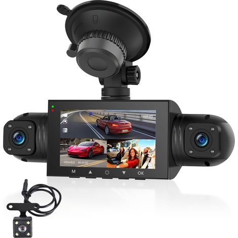 Applicable Dashcam 360 degrés, caméra Frontale HD 1080P avec caméra Gauche/Droite/arrière, capteur G à 4 canaux, détection de Mouvement, Enregistrement en Boucle, Mode stationnement 24 Heures