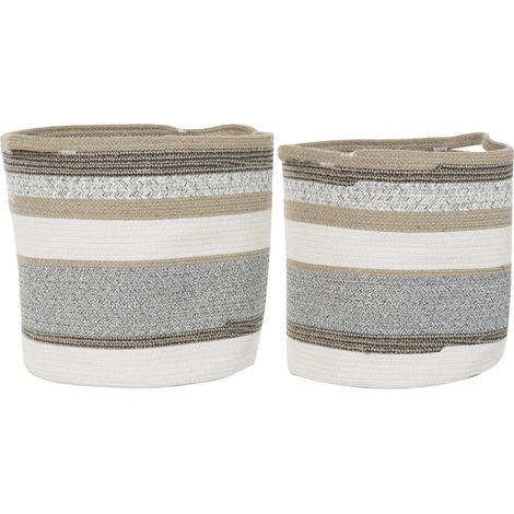 Panier chic en coton jute pour intérieur élégant - Gris clair naturel avec rayures élégantes