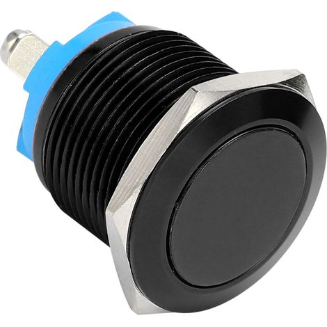 Interrupteur à bouton-poussoir métallique à tête plate, entièrement oxydé, à réarmement automatique, vis de réglage, commande au pied, 19 mm (noir) (1/5)