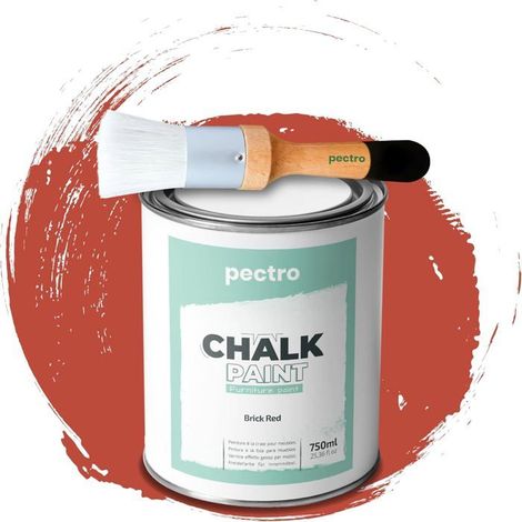 Pintura a la Tiza - PECTRO - ROJO TEJA - 750ml - Pincel de Madera - Acabado Mate
