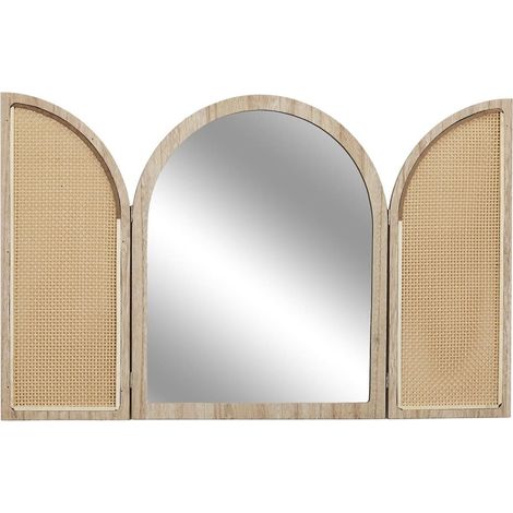 Miroir à volet effet bois et façades en rotin - MAYA
