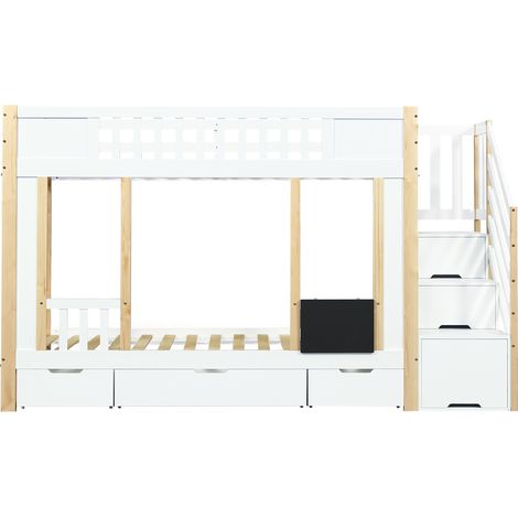 Letto a castello per bambini 90x200 cm con scala contenitore, 3 cassetti e lavagna (1/5)