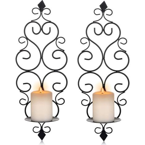 Lot de 2 bougeoirs muraux en métal noir pour bougies chauffe-plat, décoration pour chambre, salle de bain et salon (1/5)