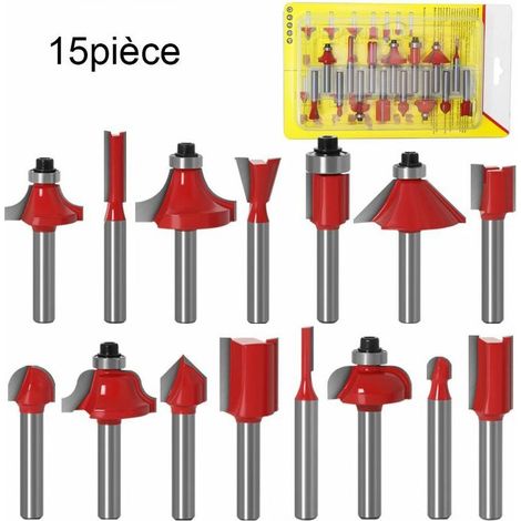 15pcs 6.35mm Tige Fraises à Défoncer Kit Coffret Fraise pour Defonceuse en Carbure de Tungstène Outil de Travail du Bois de Carbure de Profil - (1/5)