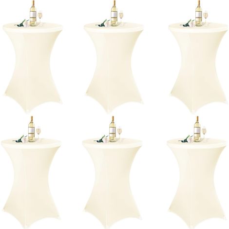 Lot de 6 housses de table mange-debout - Beige - Pour tables hautes et tables de bistro - Diamètre : 80-85 cm - Avec poches pour pieds - Pour mariage, fête d'anniversaire, banquet 80 cm (1/5)