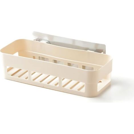 Panier de douche mural adhésif en plastique, étagère de rangement pour salle de bain (Beige) (1/2)