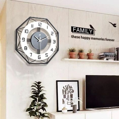 Horloge murale à quartz Simple mode nordique - Gris - Chambre - Bois - Panneaux de particules (1/4)