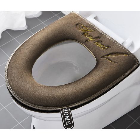 Weiche WC-Sitzbezüge mit Griff, weiches und dickes Kissen, waschbar, passend für alle ovalen WC-Sitze, Reißverschluss, braun