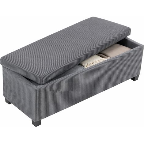 Banc de rangement pliable 112 x 42 x 40 cm 84 L gris pour salon rangement, capacité revêtement velours côtelé, placer pied lit, chambre, (1/5)