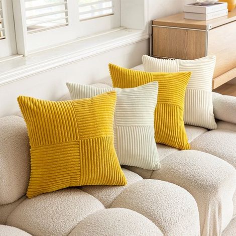 4 fodere per cuscini Boho,45 x 45 cm,con motivo a croce,fodere decorative in velluto a coste,fodere moderne per divano,bianco arancione (1/5)