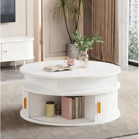 Couchtisch mit Höhenverstellung 75x75x52 cm, LED-Beleuchtung, hochglänzend, Stauraum, MDF, Weiß (1/5)