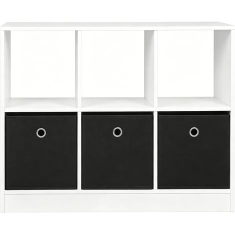 Estanteria cubo de madera de ingenieria con 3 cajones de tela 80 x 30 x 61 cm blanco y negro (1/5)
