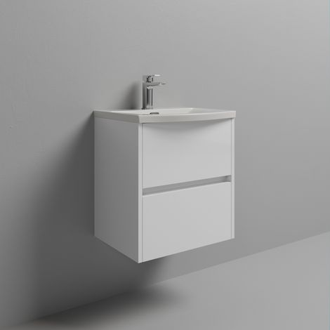 Montego Gloss White 500mm Wall Mounted 2 Drawer Vanity Unit with Arc Basin