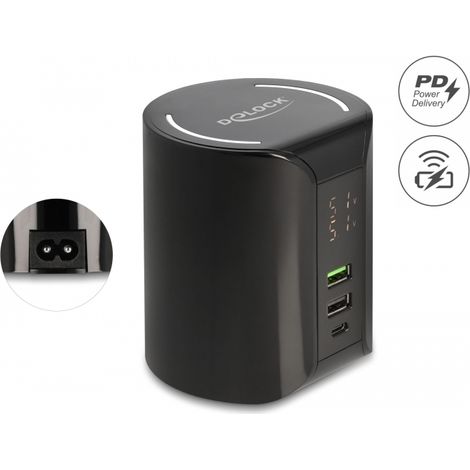 Delock Cargador USB inalÃ¡mbrico 1 x USB Type-Câ¢ PD + 2 x USB Tipo-A con 58 W