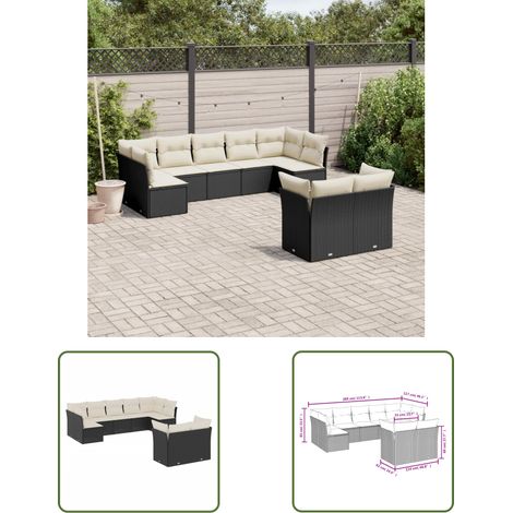 The Living Store Salon de jardin 9 pcs avec coussins noir résine tressée - Ensemble Salon De Jardin - Mobilier De Jardin - Salon Extérieur - Canapé Jardin - Résine Tressée (1/3)